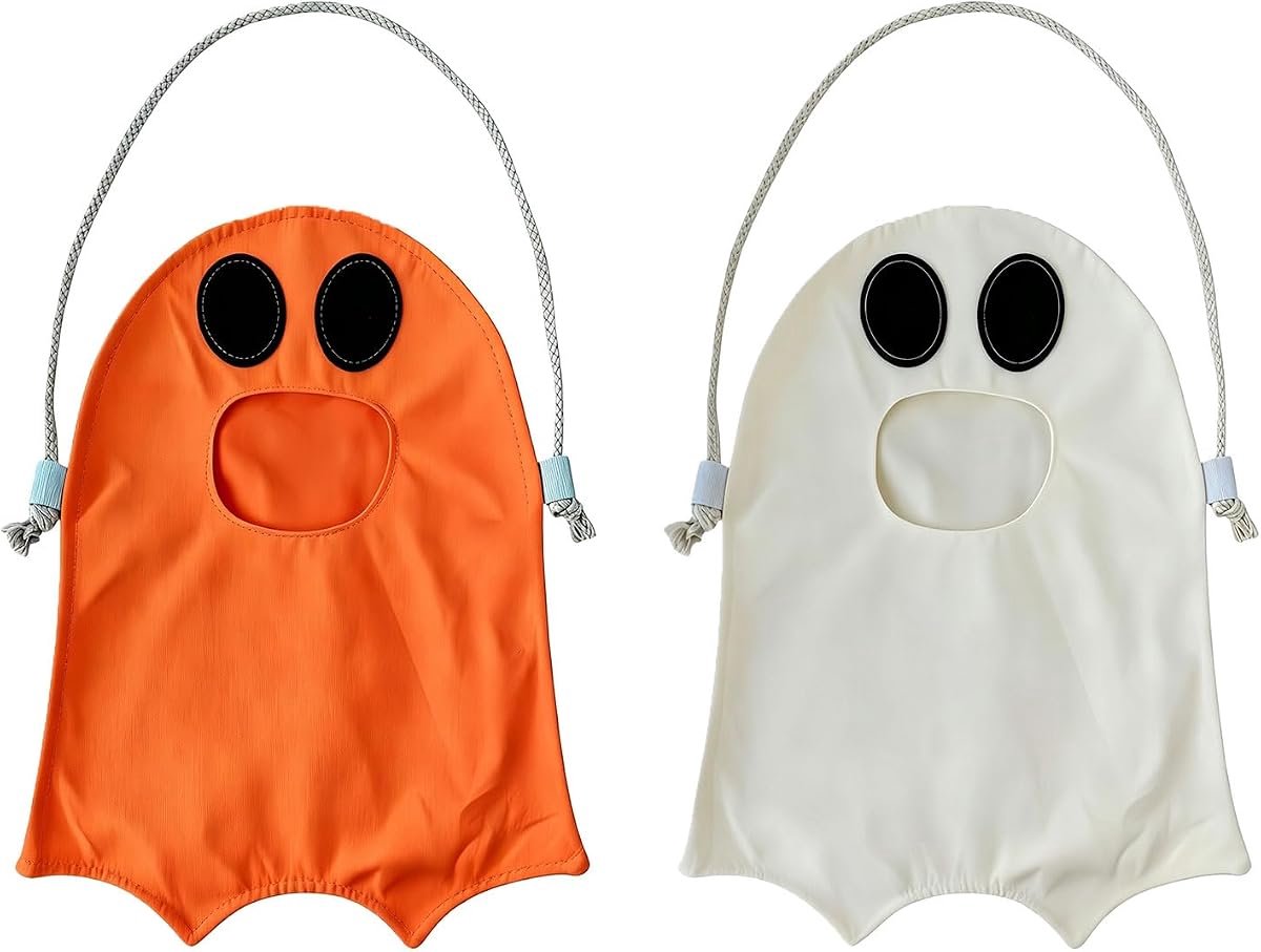 2 stuks - Halloween snoepopbergtas - Leuke Halloween snoeptas - Spookvormige snoeptas - Halloween decoratie - Spooktas - Snoeptas - Halloween tas - Kindertas - Halloween accessoires voor kinderen - Oranje, wit