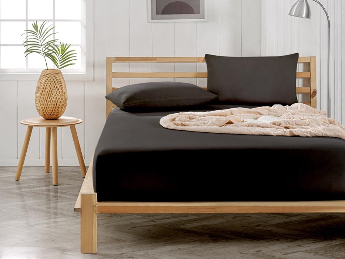 Home Premium Jersey hoeslaken, 95% katoen, 5% elastaan, Oeko-Tex 100, strijkvrij, 30 cm matrashoogte, ook geschikt voor boxspringbedden, bedlakens, zwart, 90/100 x 200/220 cm
