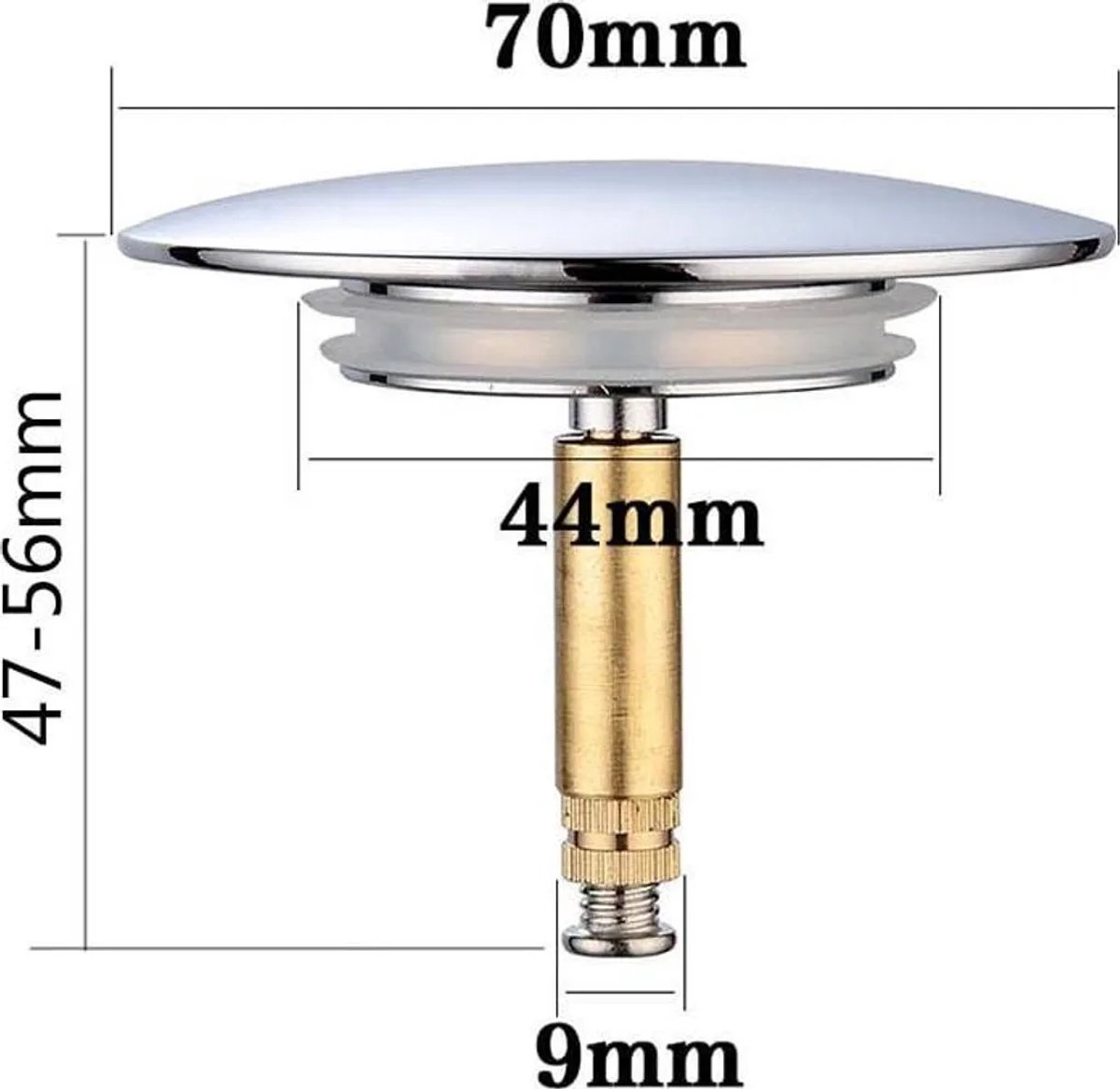 Badkuipstop, 70 mm diameter, dubbele afdichting, in hoogte verstelbaar, universele badstop, wastafelkraanstop, gehard messing, verchroomd, roestvrije afvoerstop Geschikt voor badkuip.