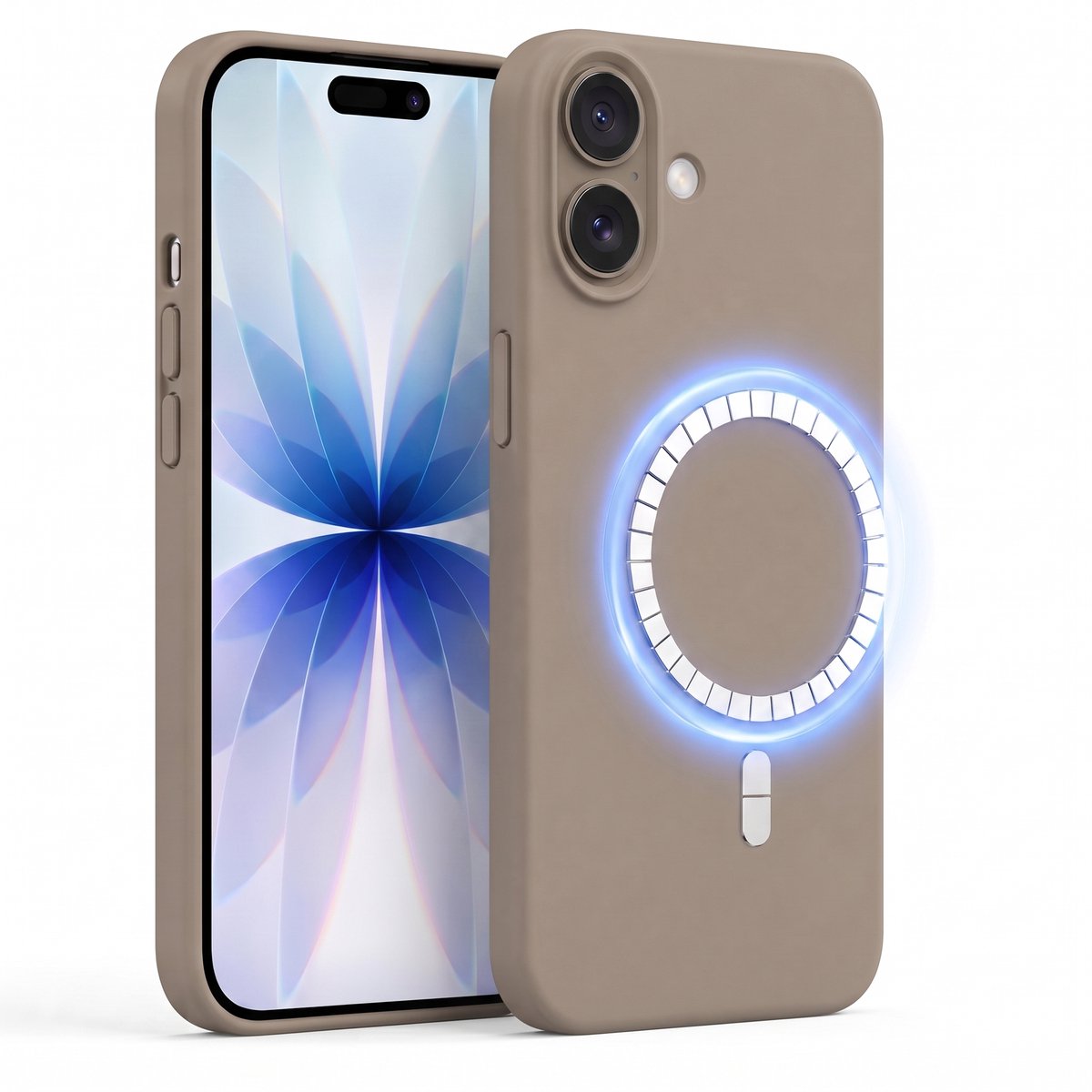Hoesje geschikt voor Apple iPhone 17 - Hoesje geschikt voor Magsafe - Draadloos opladen - Gehard Glas - Taupe