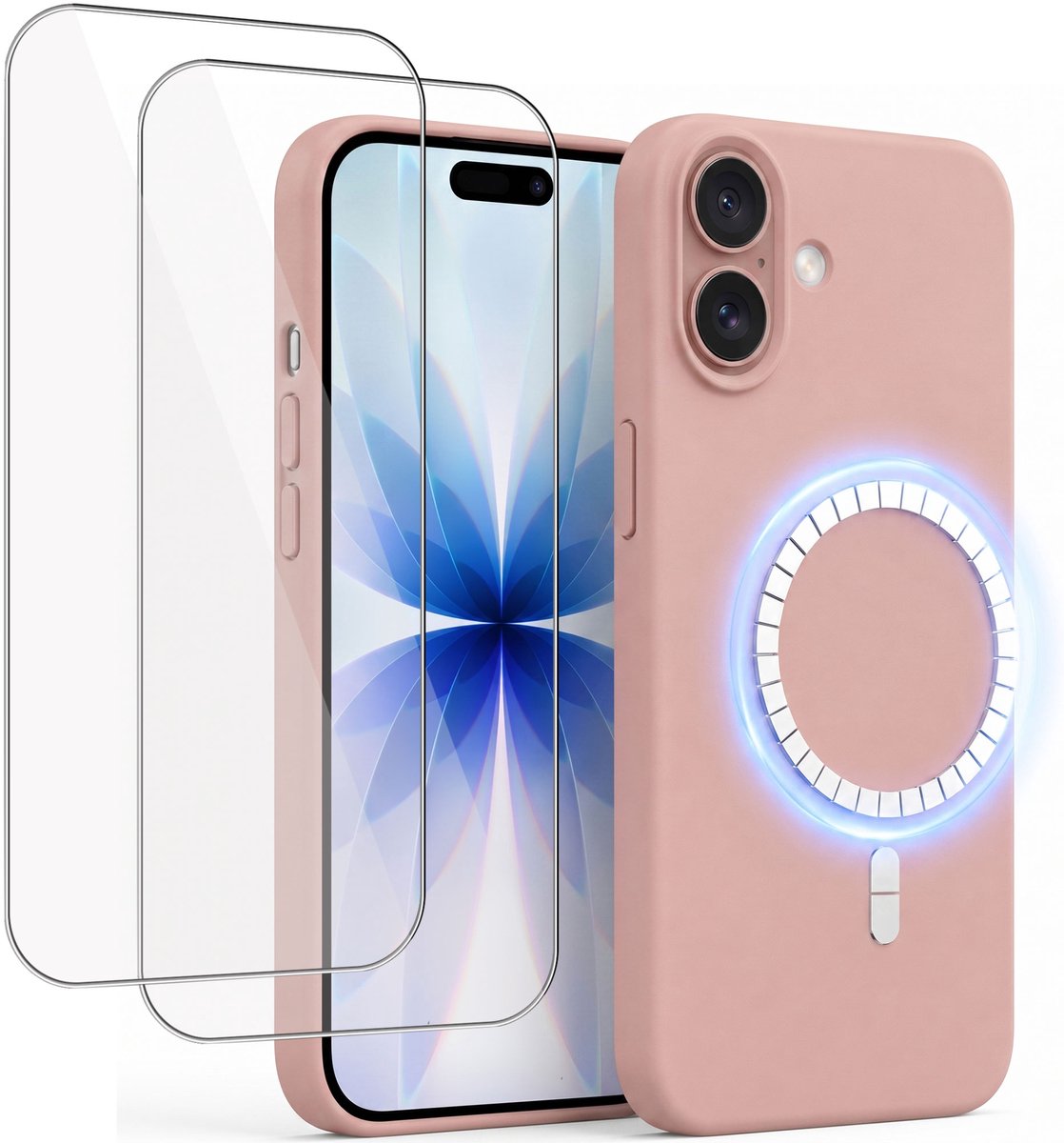 Hoesje + 2x Screenprotector geschikt voor Apple iPhone 17 - Hoesje geschikt voor Magsafe - Draadloos opladen - Gehard Glas - Oud Roze