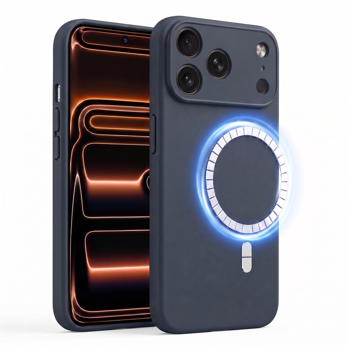 Hoesje geschikt voor Apple iPhone 17 Pro Max - Hoesje geschikt voor Magsafe - Draadloos opladen - Gehard Glas - Marine blauw