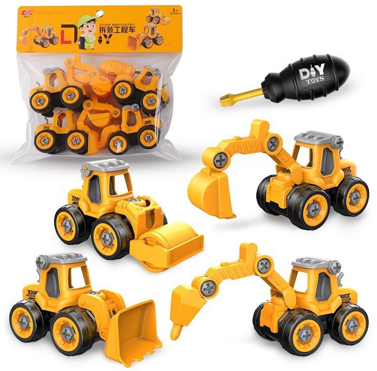 Casalora® 4-delige afneembare bouwvoertuigen-speelset Educatief afneembaar model van een graafmachine Technisch voertuig Speelgoed voor jongens