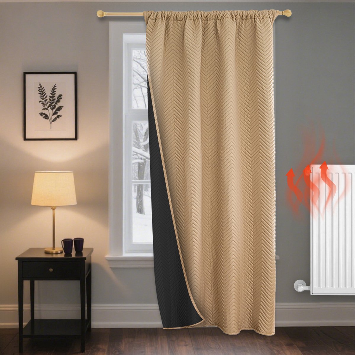 Qelus Panelen Verduisterend Gordijn - Blackout Effen Gordijnen - Thermisch Isolerend en Geluidswerend - Warmte & Koudeblokkerend Overgordijnen- Voor Woonkamer & Slaapkamer, B 140 x H245cm -1 stuk (Beige)