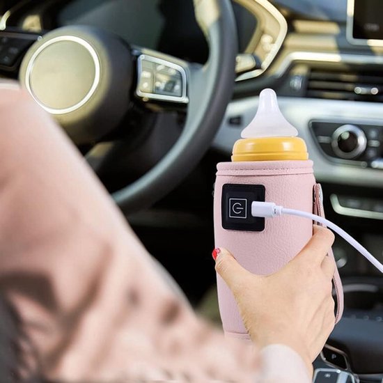 Flessenwarmer - USB C- Babyflesverwarmer - Melkwarmhouder - BPA-vrij - Compact & Lichtgewicht - langzame verwarming om warm te houden - Voor Babyflessen - Roze — afbeelding 2