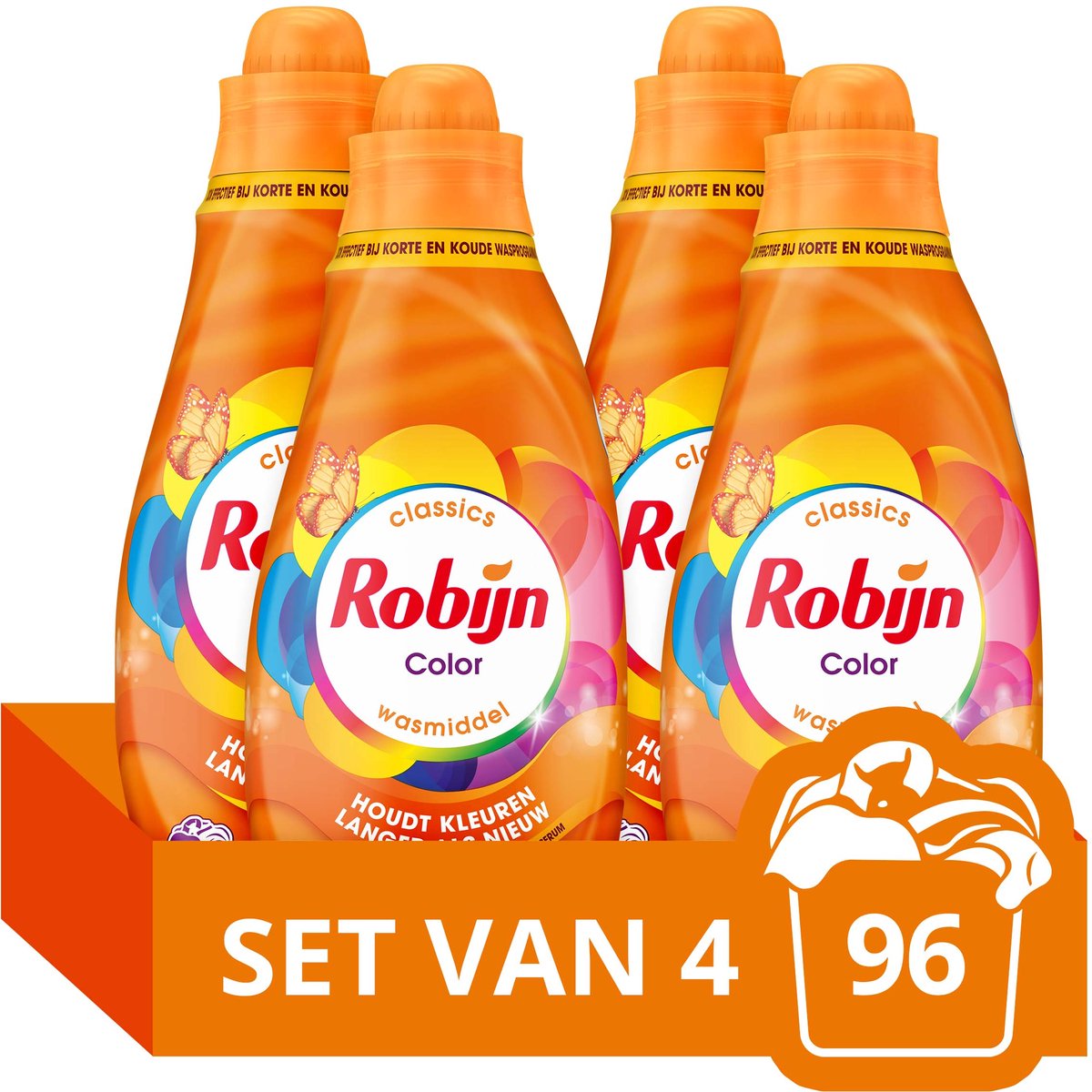 Robijn - Vloeibaar Wasmiddel - Klein & Krachtig - Color - 4 flessen - 96 wasbeurten - Voordeelverpakking