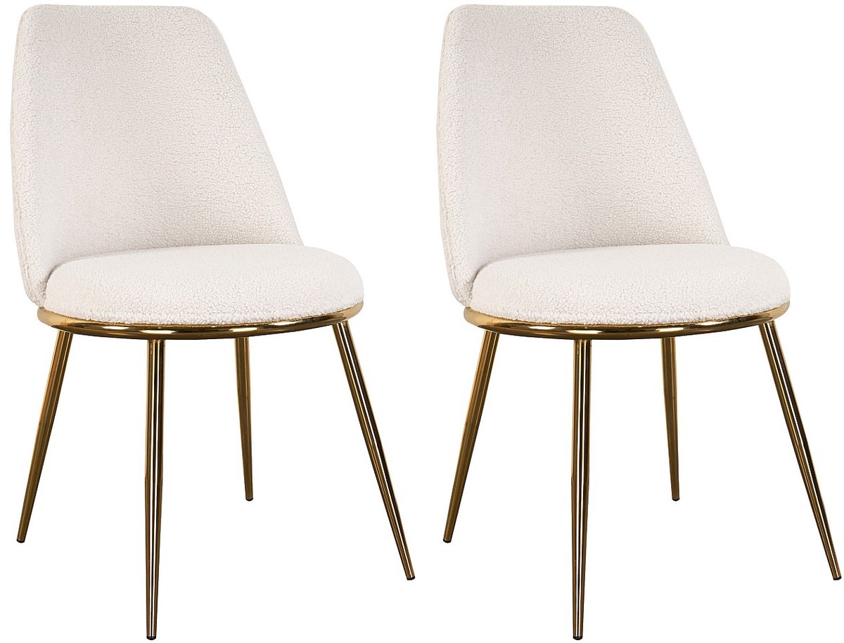 Vente-unique Set van 2 stoelen in boucléstof en goudkleurig metaal - Wit - NEBINA