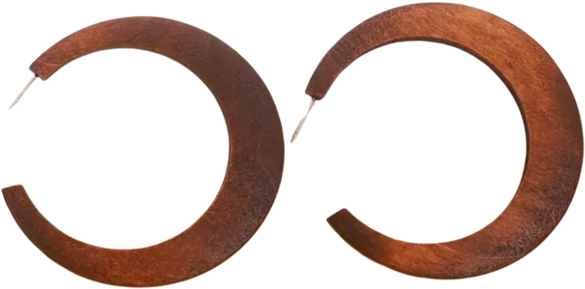 Oorringen -bruin- 6 cm-hout - Charme Bijoux