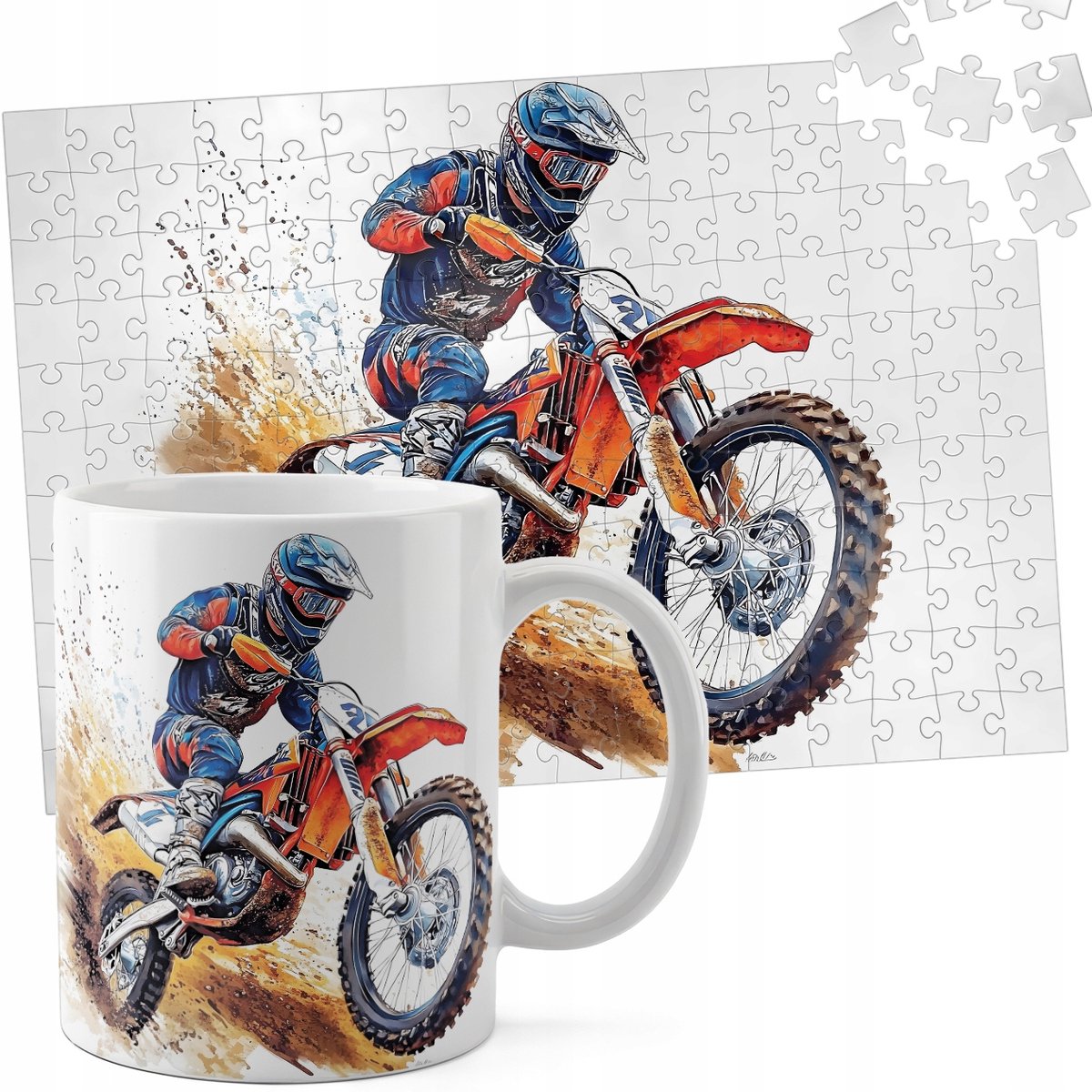 Set: Mok & 110-delige Puzzel - Motor Motocross