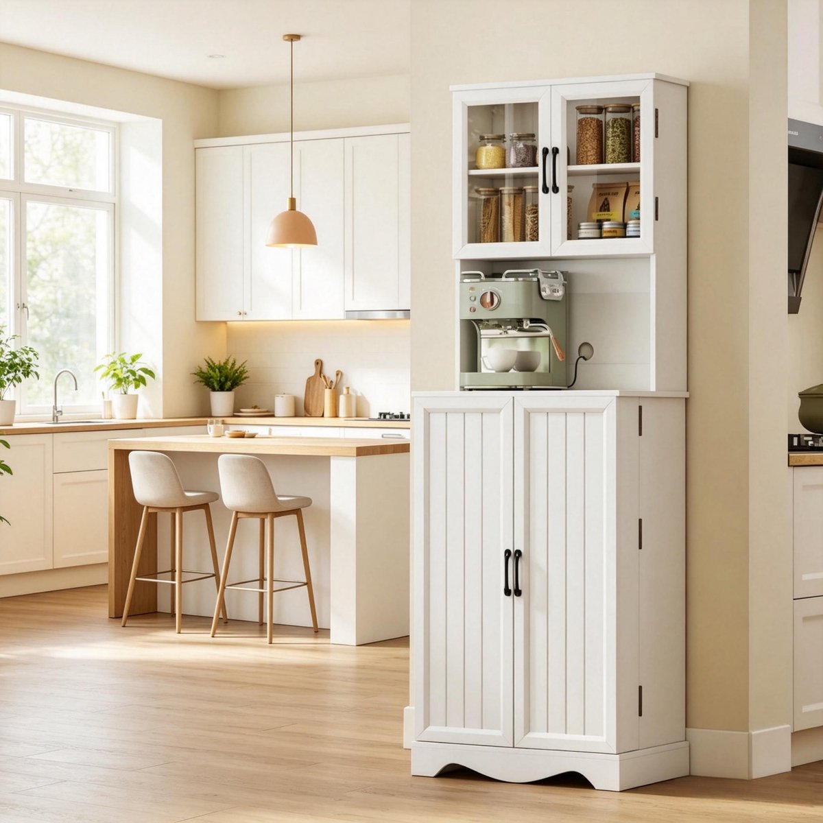 Clruro Keukenkast 60x39,5x179,6 cm - met 4 Deuren, Werkblad en Kruidenrekken - Verstelbare Planken - MDF/Spaanplaat - Wit