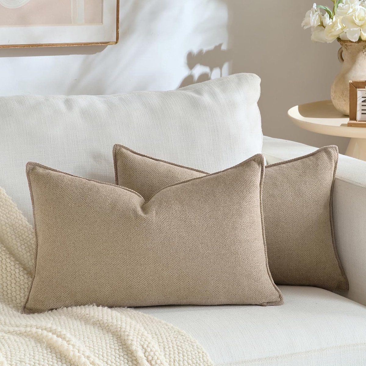 Kussenhoes - Set van 2 - 30 x 60 cm - Met Rits - Taupe