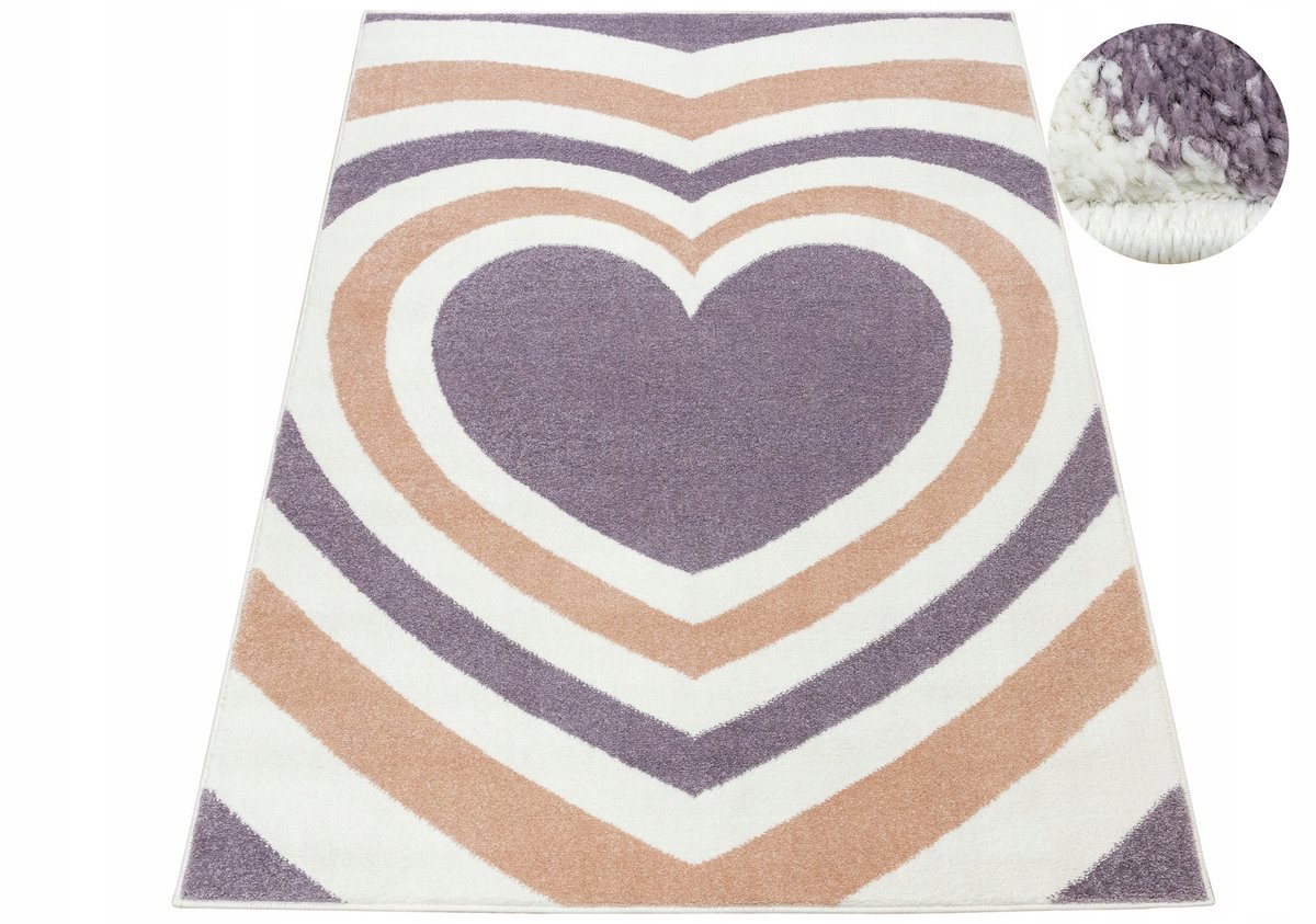 Dames Vloerkleed Lima Hartjes 120x170 cm - Lila, Roze, Crème