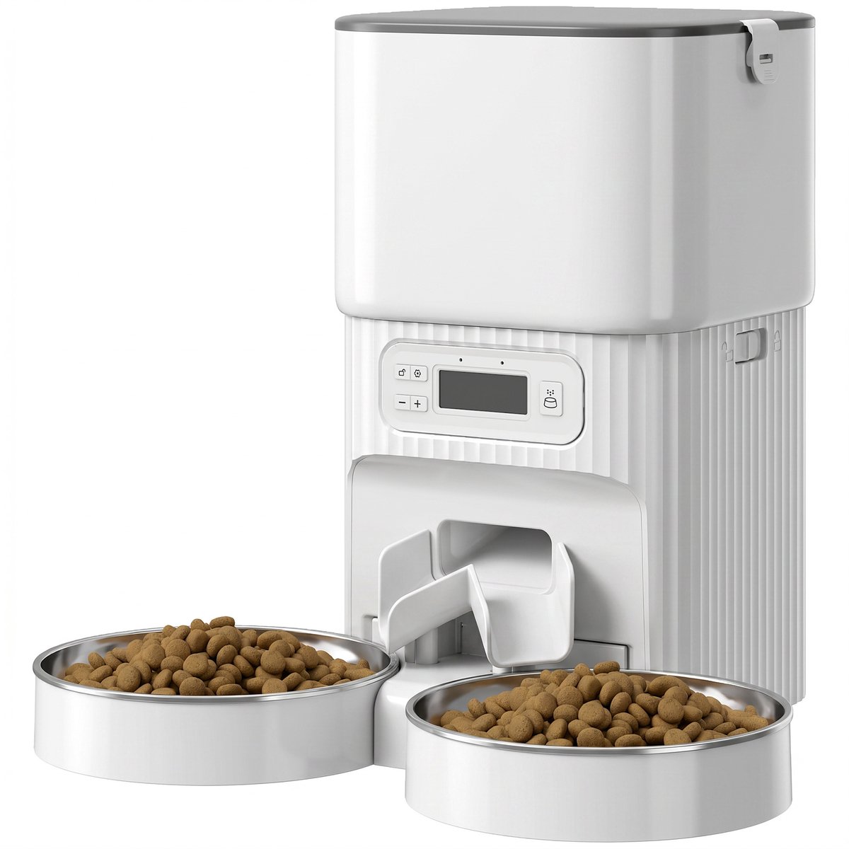 TEKROA® Voerautomaat - Automatische voerdispenser voor katten met timer - portiecontrole en 2 roestvrijstalen voerbakjes -wit
