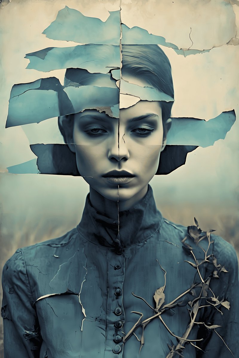 Blauw Portret Poster - Blauwe - Gescheurde - Portret - Uniek - Artistiek - posters - formaat 30x40cm - Wanddecoratie - XS2533MT
