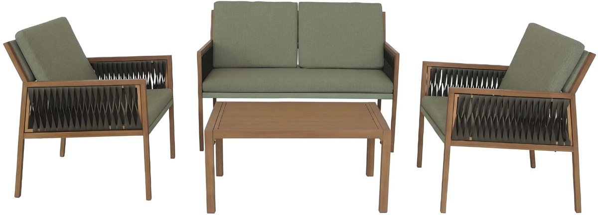 Tuinset MCW-Q12, tuinlounge, loungeset, zitgroep, bank, polyrotan, olefine (210 g/m²) ~ groen