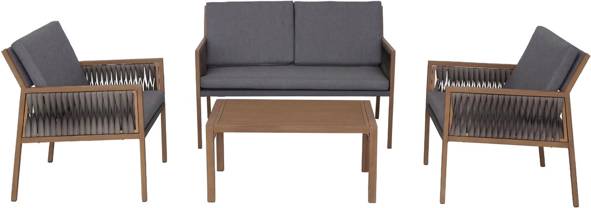 Tuinset MCW-Q12, tuinlounge, loungeset, zitgroep, bank, polyrotan, olefine (210 g/m²) ~ donkergrijs