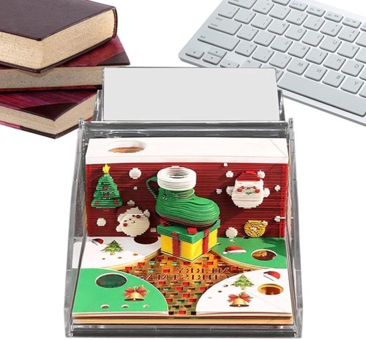 3D Kerst Kalender - Notitieblok Planner - Dagelijkse Planning - Papieren Snijkunst - 8.8x8.8x5.2cm - Multicolor