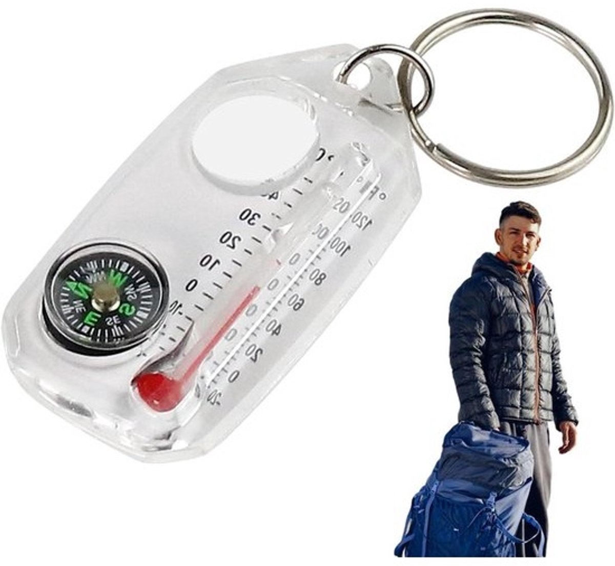 Kompas Thermometer Sleutelhanger - Navigatie Tool - Outdoor Navigatie - Nauwkeurige Temperatuurmeting - 6x3.1x1 cm - Niet gespecificeerd