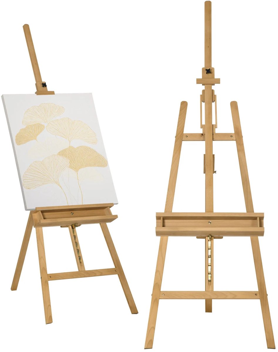 Bresht Professionele Schildersezel - Voor Doeken tot 120 cm - Opvouwbaar - Verstelbaar - Beukenhout - 65 x 110 x 180-235 cm