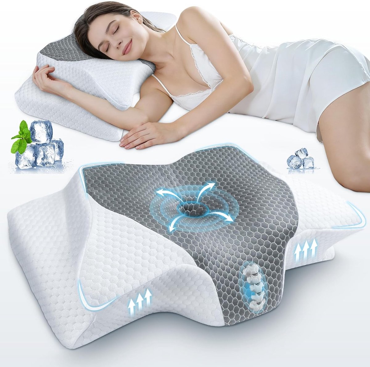 SAHEYER Neck Pillow, Memory Foam, 2-in-1 Ergonomic Pillow - Side Sleeper Pillow, Neck Support Pillow for Back, Side - ShopVlot