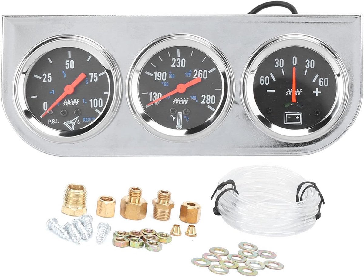 2in Triple Gauge Set 3-in-1 Water Temp Oil Pressure AMP Meter Mini Triple Gauge Kit Universal For 12V Car Boat Truck - ShopVlot