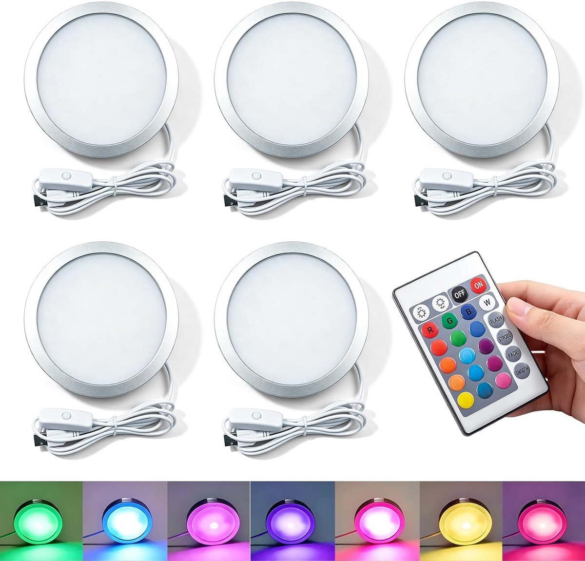 5 stuks 3D-printer led, meerkleurige RGB-afstandsbediening, dimbare RGB-leds, USB 5 V, 1 m kabel met schakelaar - ShopVlot