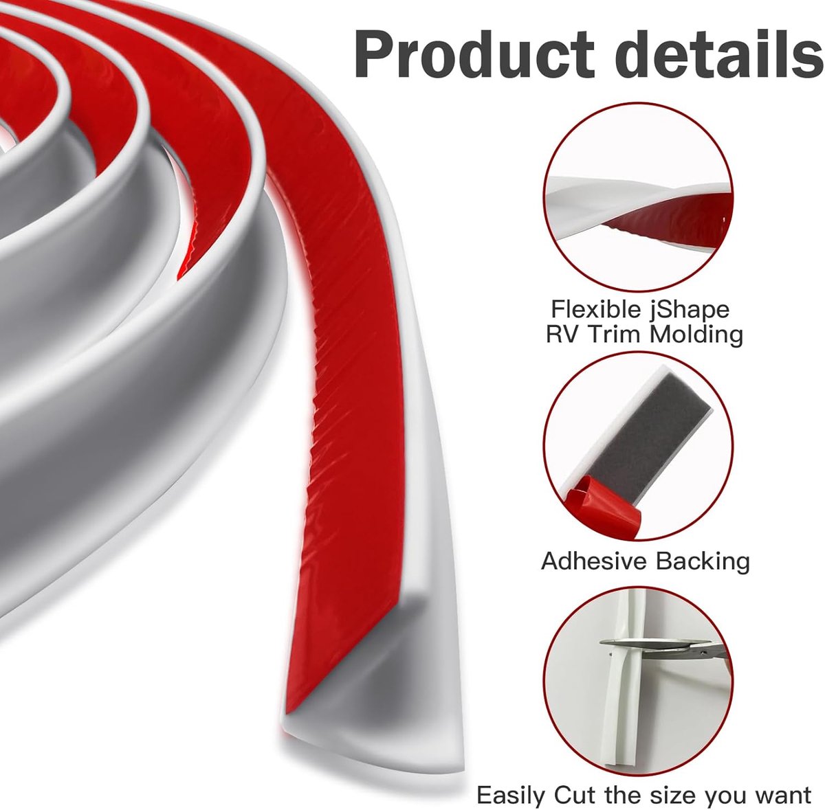 RV Rain Gutter J-Shaped, 5 m Self Adhesive Drainage Strip - RV rain gutter for vehicles such as RVs, boats, cars - ShopVlot