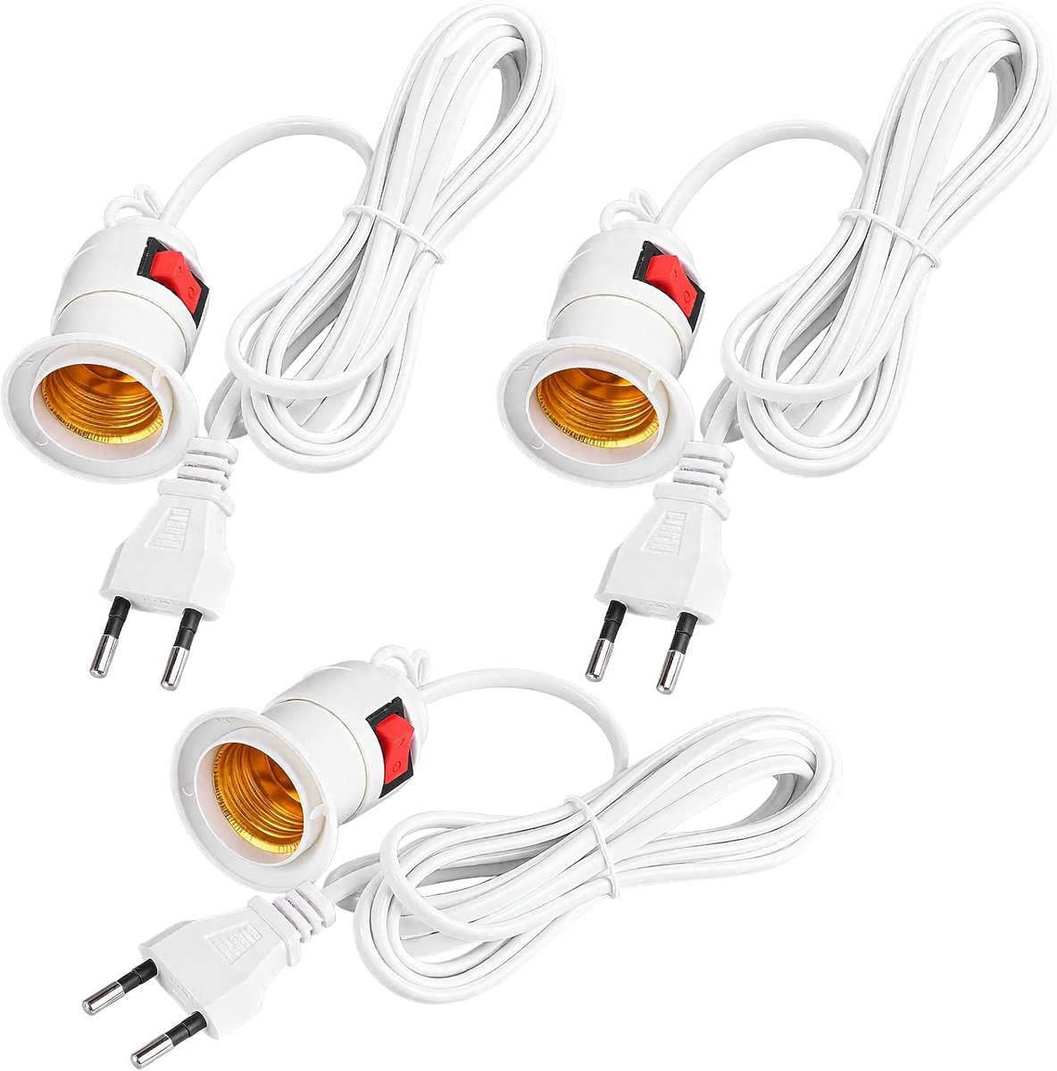 chenyu 3 stuks E27-fitting, wit, E27-fitting met schakelaar - Stekker en elektrische kabel, 4 m, fittingen - ShopVlot