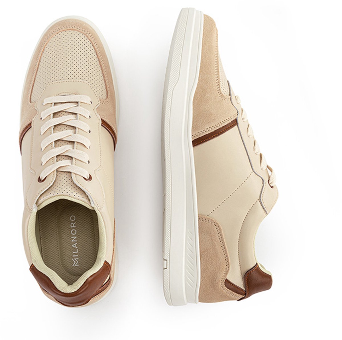 Milanoro - Stijlvolle lederen herensneakers - Beige - Maat 42