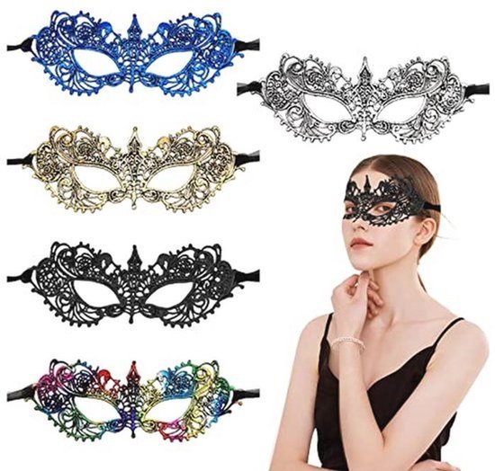 Gemaskerd balmasker - Leren kanten oogmasker voor dames en meisjes - Carnaval en Halloween - Set van 5 kleuren