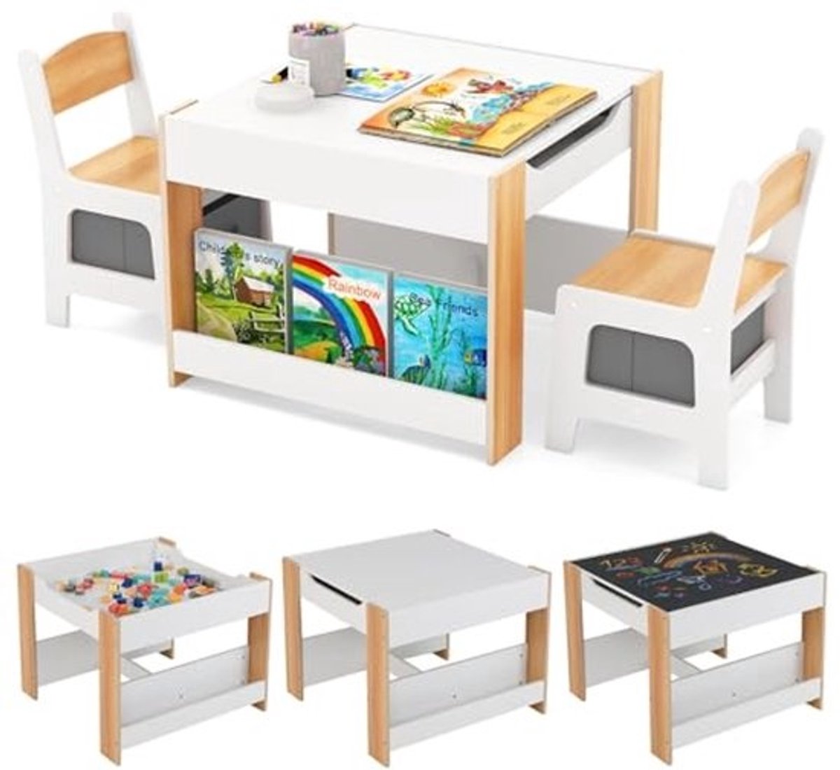 Multifunctionele kindertafel met stoelen - Activiteitstafel voor kinderen - Met opbergruimte