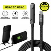 Loyalty® Tech | USB-C 2-in-1 oplaadkabel met standaard 240W – Horizontaal/Verticaal Standaard – Geschikt voor Smartphone & Tablet (Universeel) – Gevlochten Kabel 1,5m