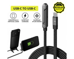 Loyalty® Tech | USB-C 2-in-1 oplaadkabel met standaard 240W – Horizontaal/Verticaal Standaard – Geschikt voor Smartphone & Tablet (Universeel) – Gevlochten Kabel 1,5m