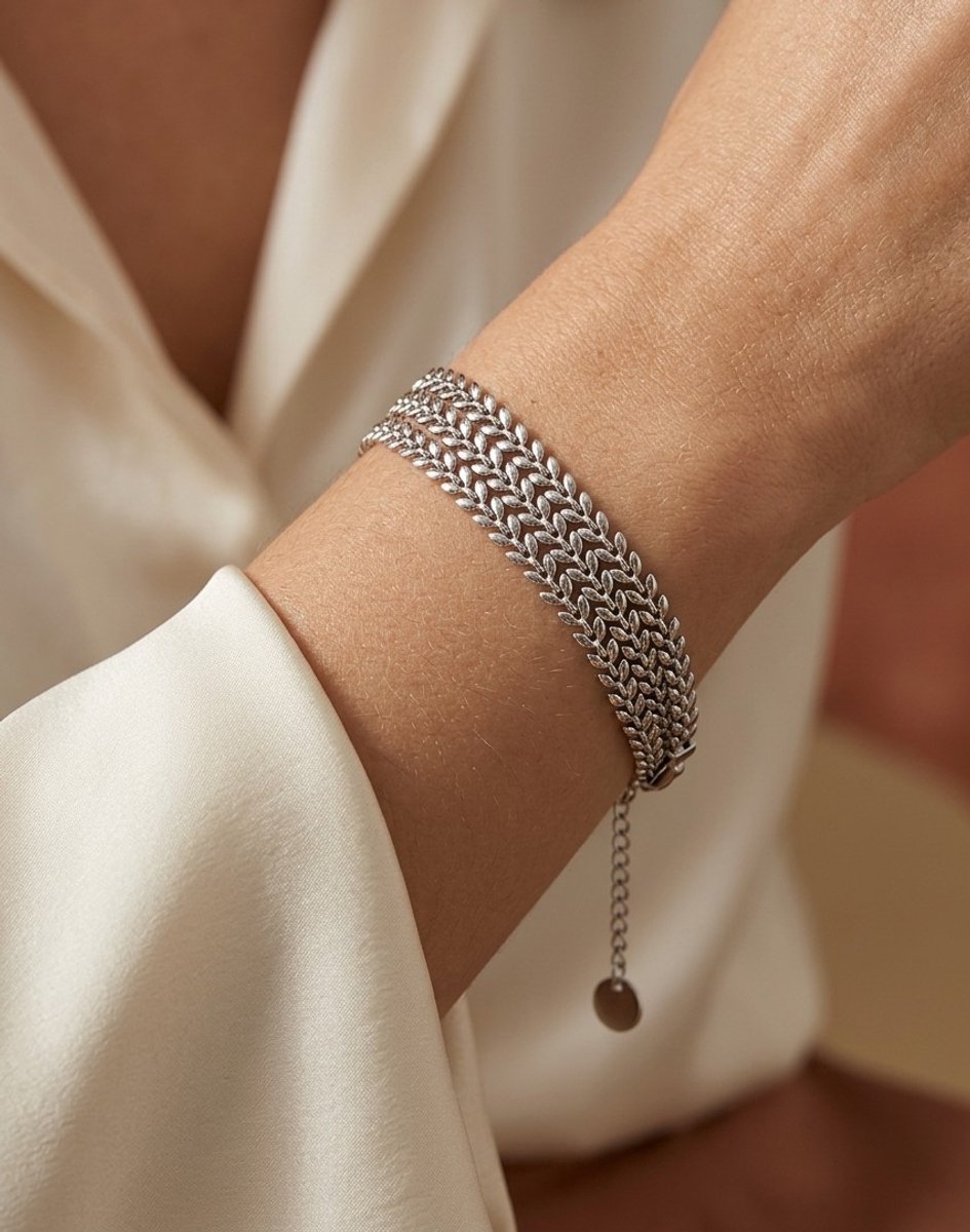 Nalovi Bladschakels Armbandenset - Zilverkleurig - Armband - Verstelbaar - Meerdere lagen - Dames