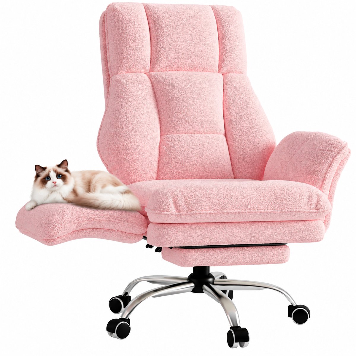 Marqs Bureaustoel roze - Bureaustoelen met uitklaptafel - Voetensteun - Voor katten - tot 180 kg - Ergonomisch - Armleuning