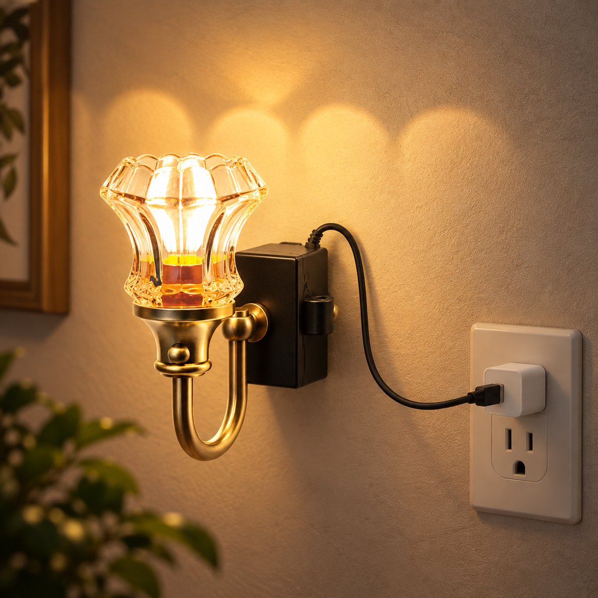 Namajunas Glazen Bloem Wandlamp - LED Wandlamp Binnen - Zelfklevend Zonder Boren - USB met Snoer - Warm Licht - Nachtlamp voor Slaapkamer, Hal & Woonkamer - Goud