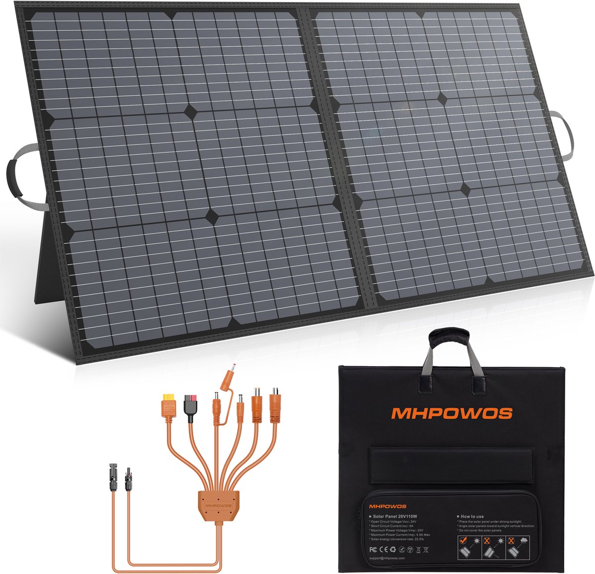 MHPOWOS Vouwbaar Zonnepaneel, Monokristallijn 23.5% Rendement, IP67 Waterbestendig, Draagbaar Zonne Oplader voor Camper, Camping en Noodstroom