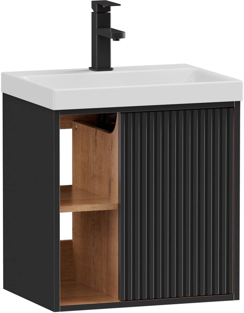 UEV wandgemonteerde wastafel met badmeubel, 50 cm, voor gastentoilet, zwart