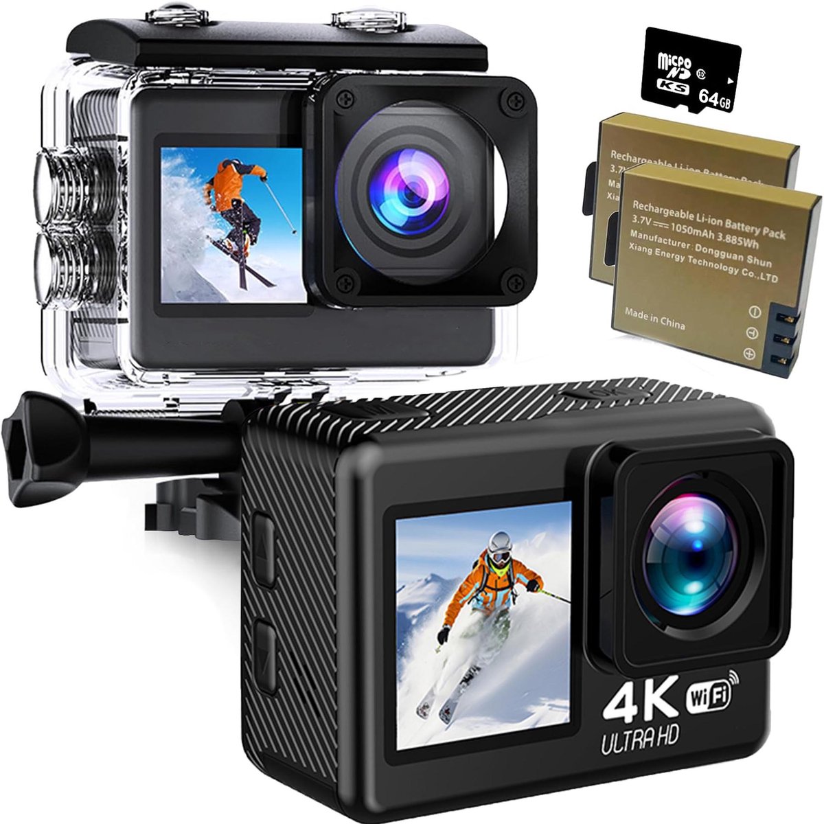 NAXSIR Action Camera 4K - Sportcamera met WiFi - 20MP - Dubbel Scherm - EIS Beeldstabilisatie
