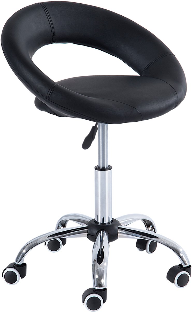 Werkkruk - in hoogte verstelbaar 45-57 cm, 360° draaibaar, met rugleuning, PU-kunstleer, tot 136 kg, zwart