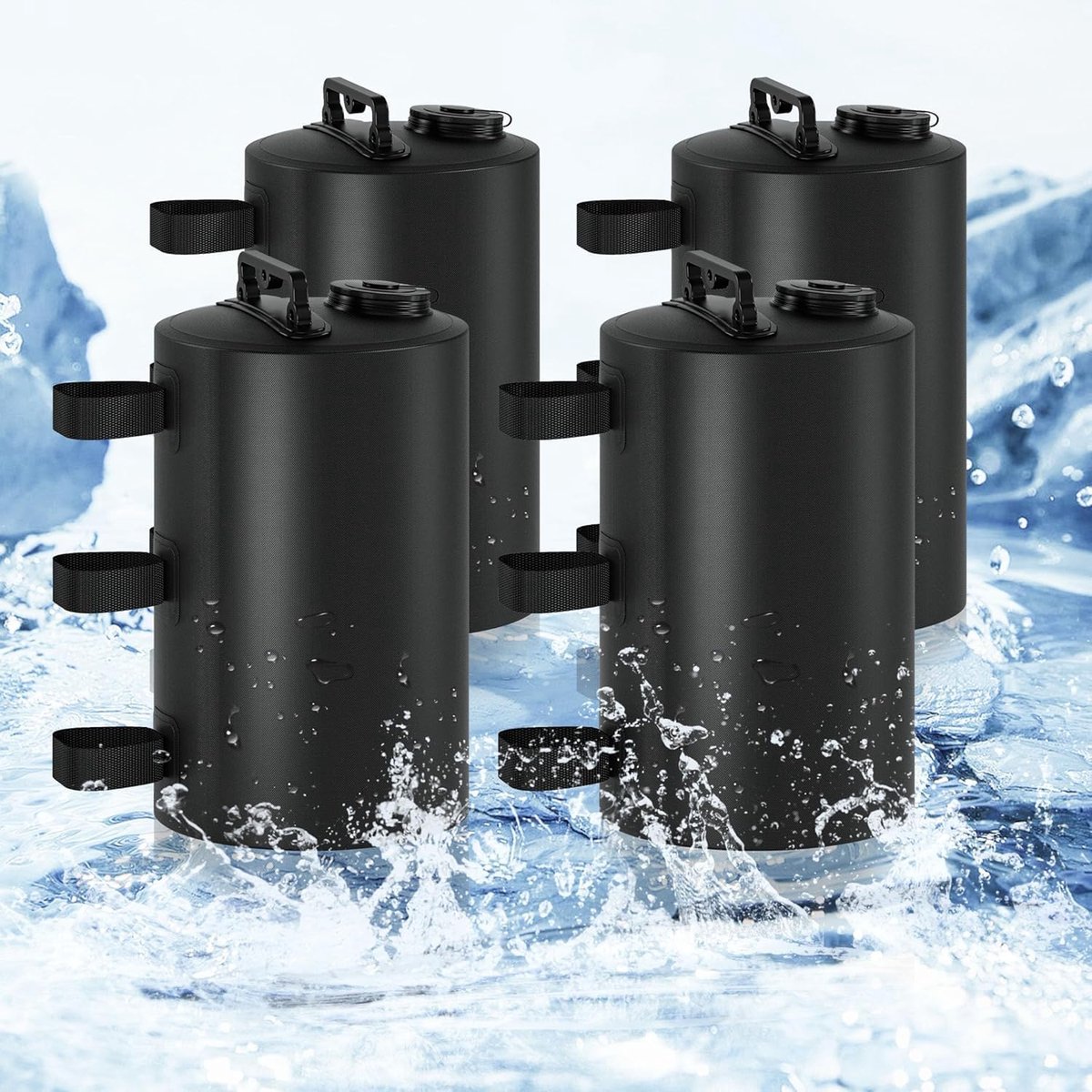 Set van 4 watergewichten 30 kg - draagbare gewichten van 10 liter - zwart - optimale stabiliteit voor tenten - ShopVlot