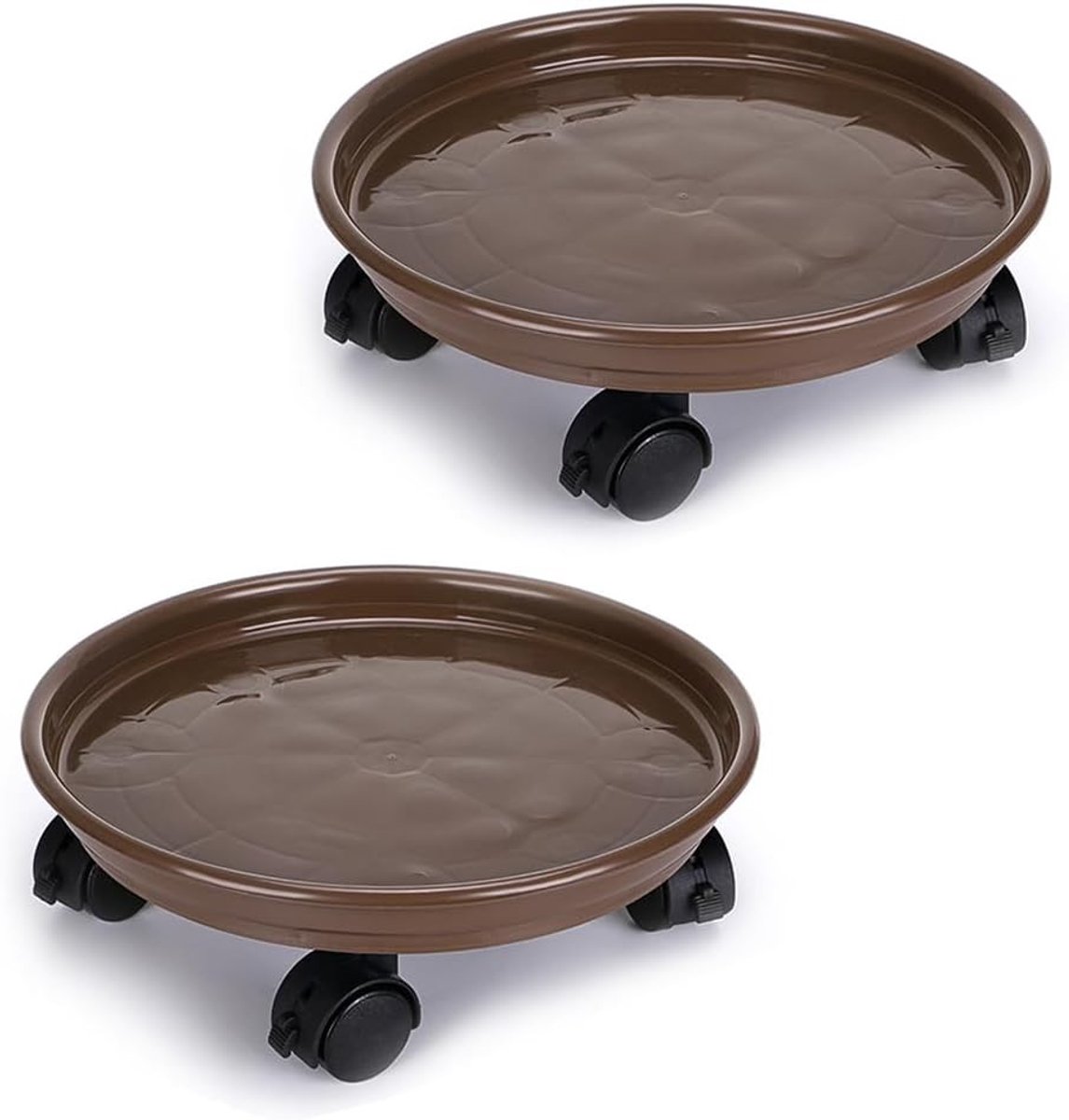 Bloempot Houder met Wielen - Set van 2, 30 cm, Rollende Plantstand voor Binnen en Buiten, Draagvermogen 56 kg, Bruin, Ideaal voor Planten en Tuinaccessoires