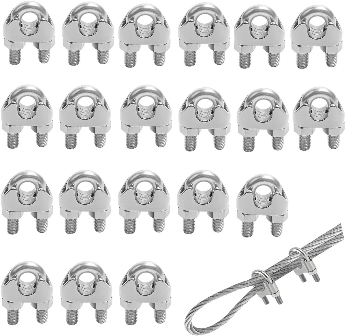 Pack of 20 Clamps for Clothesline 5 mm Clamps for Wire Rope (M5) Rust Protection Clamps for Steel Cables - ShopVlot