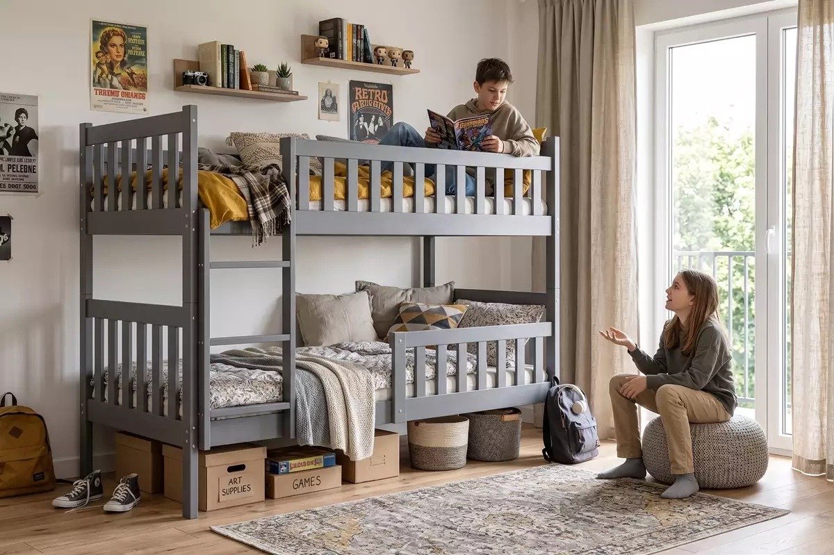BMS KUBUŚ 90x200 youth bunk bed, graphite