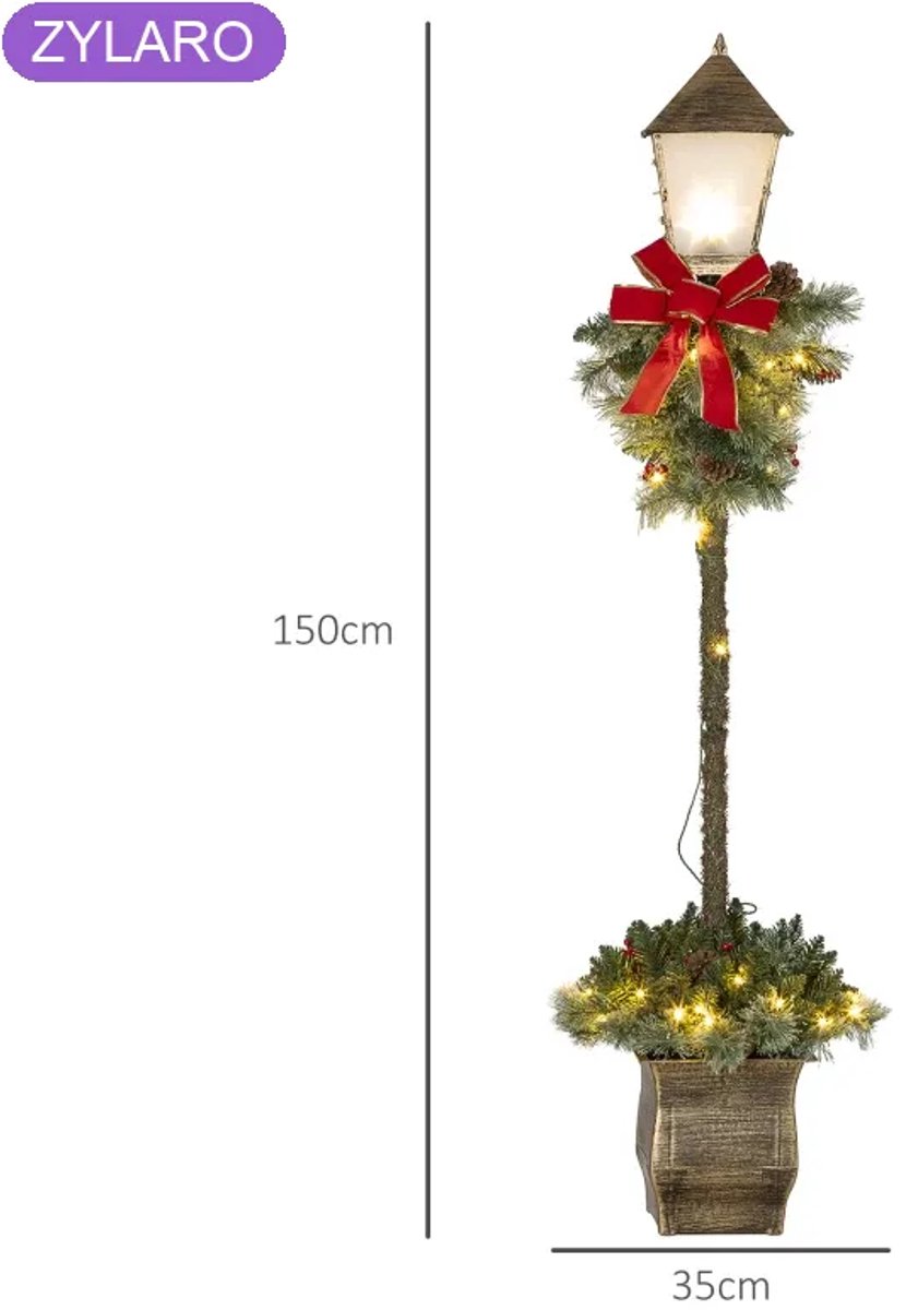 Kerstversiering - Kerstlantaarn Met Bessen, Kegels En Strik - LED-verlichting - Metalen Paal - 150 cm – foto 8