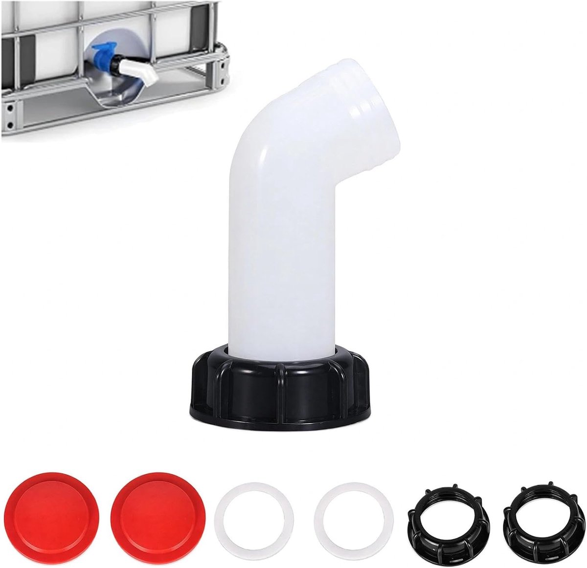 2 sets IBC-uitlaatsproeiers, IBC-uitlaataccessoires, IBC-adapter, IBC-kraan, uitloop met schroefdraadafdichting, voor IBC-containers, regentonnen, watertanks