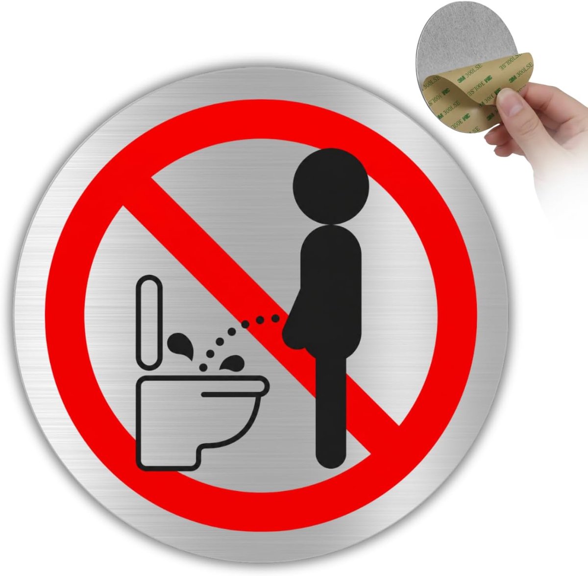 Plassen Bord - Ø 10 cm - Aluminium - Hygiënisch Urineren | Plaat Niet Staand Plassen, Aanduiding Toilethygiëne, Wandbord Schoon Sanitair WC, Zelfklever Nette Wasruimte Toilet
