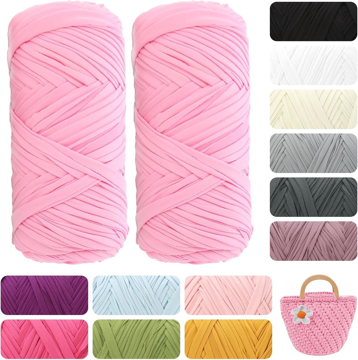 400 g van katoen, zacht lintgaren voor haken, breien en macramé, voor manden, tassen, tapijten en woondecoratie, doe-het-zelf voor beginners en professionals (prinsessenroze)