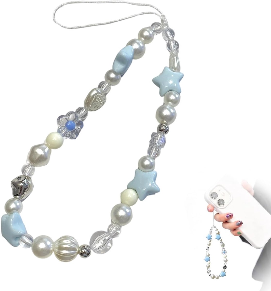 Telefoonsieraad, polsband voor mobiele telefoon, parels, anti-verlies armband voor CCD-camera en smartphone, schattige telefoonketting voor vrouwen en meisjes, 1 stuk