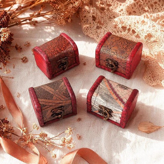 4 Mini Schatkisten van Hout met Metalen Sluiting voor Sieraden — afbeelding 5